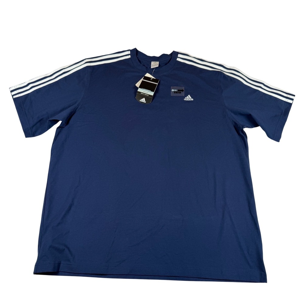 Vtg Adidas Training All Day Tee 2XL Navy Indigo White 3-Stripe NEW Streetwear